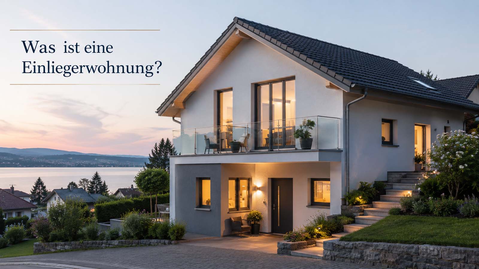 Modernes Haus mit separatem Eingang im unteren Bereich als Beispiel für eine Einliegerwohnung.